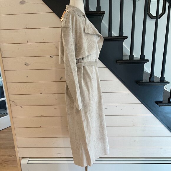 081 Free People X Blank Nyc Vegan Suede Trench Iced Chai Khaki Tan NWT Size XS - Picture 10 of 11